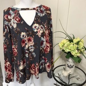 NWT SOFT Peach Love Slate Blue Floral Long Sleeve Floral Top!